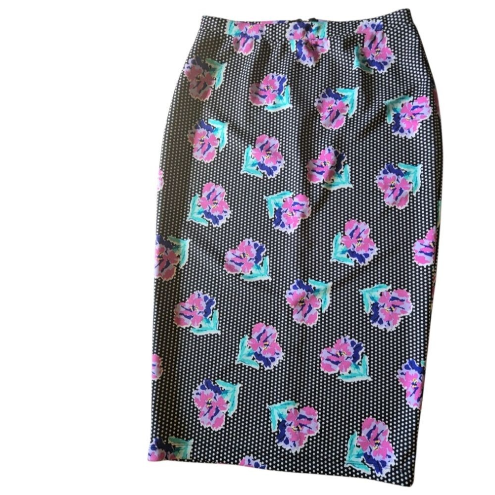 I Heart Ronson Pink and Purple Floral Midi Pencil Skirt Y2K - S